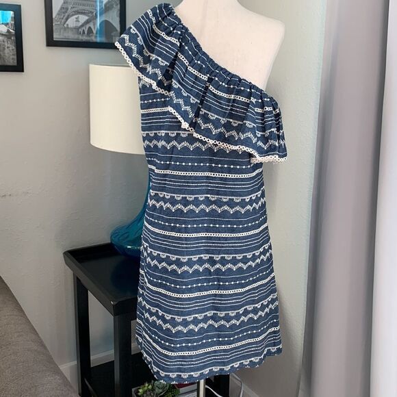 Parker One shoulder ruffle sleeveless knee length sheath dress sz med - Picture 6 of 13